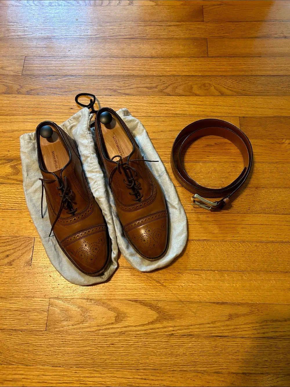 Allen Edmonds Walnut Brown Leather Strand Oxford Dress Shoes and Belt - Men